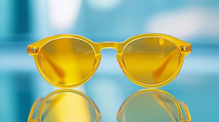 Fototapete - A pair of yellow sunglasses. Fashion sunglasses in yellow frames. Isolated transparent lenses on a background. A set lifestyle of yellow shades.