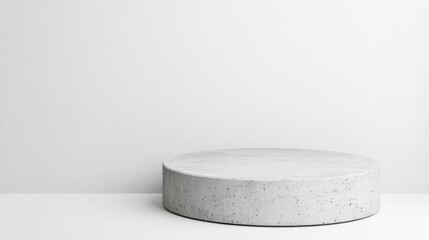 Poster - Minimalist white backdrop concrete pedestal showcasing product display, highlighting merchandising with uncluttered staging and generous negative space for branding