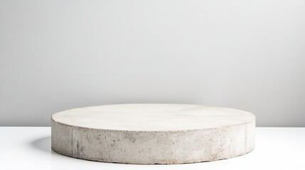 Poster - Minimalist concrete platform displaying products with clean white backdrop, emphasizing sleek design and highlighting merchandise in contemporary commercial presentation