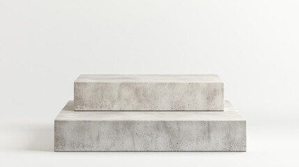 Poster - Gray concrete blocks creating minimalist podium standing on pristine white surface, providing sleek product presentation platform with contemporary design aesthetic