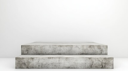 Poster - Minimalist concrete staircase rising against white backdrop, highlighting architectural precision and clean geometric design elements