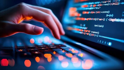 Coding innovation: programmer typing on computer keyboard