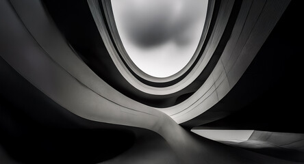 Poster - Abstract background with curved architectural lines in monochrome. Modern smooth design featuring dynamic and flowing shapes.