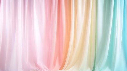 Poster - Pastel curtains cascading softly, forming delicate rainbow gradient, ideal for interior design, fashion styling, and celebratory visual compositions