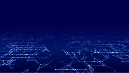Aufkleber - Digital dynamic wave of particles and lines. Abstract blue futuristic background. Big data visualization. Vector illustration.
