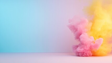Poster - Vibrant pink and yellow smoke swirling, blending into ethereal abstract forms against smooth gradient backdrop