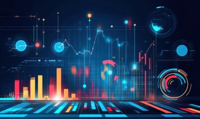 Poster - Business technology backgrounds, business graphics with advanced technology and future development research feel.