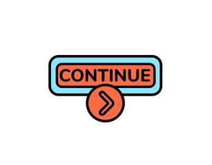Poster - A bright continue button with arrow symbol in simple design for web and app navigation purposes.