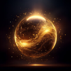 Wall Mural - mystical golden orb, glowing brilliantly against dark background. sphere with magical glow.