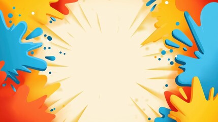 Poster - Colorful paint splashing from yellow epicenter, blue, orange, and yellow hues radiating with energetic, artistic momentum