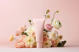 Pink tube with floral arrangement