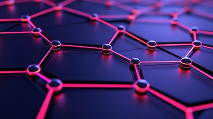 Poster - Abstract Digital Technology Background with Glowing Nodes and Blockchain Concept Design
