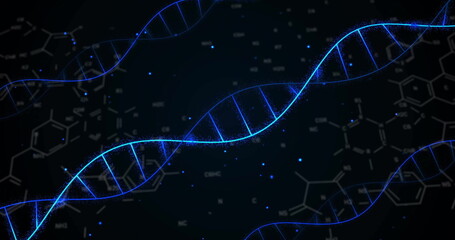 Poster - image of dna strands over chemical formula