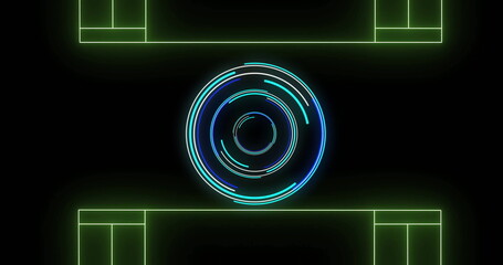 Poster - Image of scope scanning over neon stadium