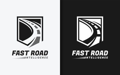 Poster - Logo Combination between shield and road. Usable for Automotive, Business, Security, Technology Logo Design.