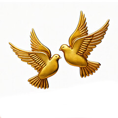 Wall Mural - Wedding symbol two golden pidgeons isolated on white 