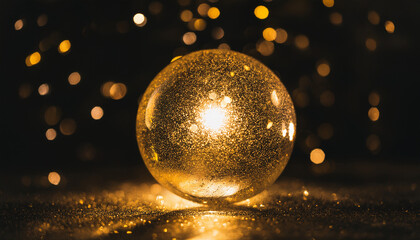 Wall Mural - mystical golden orb, glowing brilliantly against dark background. sphere with magical glow.