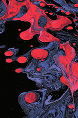 Poster - Vibrant Abstract Art with Dynamic Flowing Forms and Bold Color Contrasts on a Deep Black Background