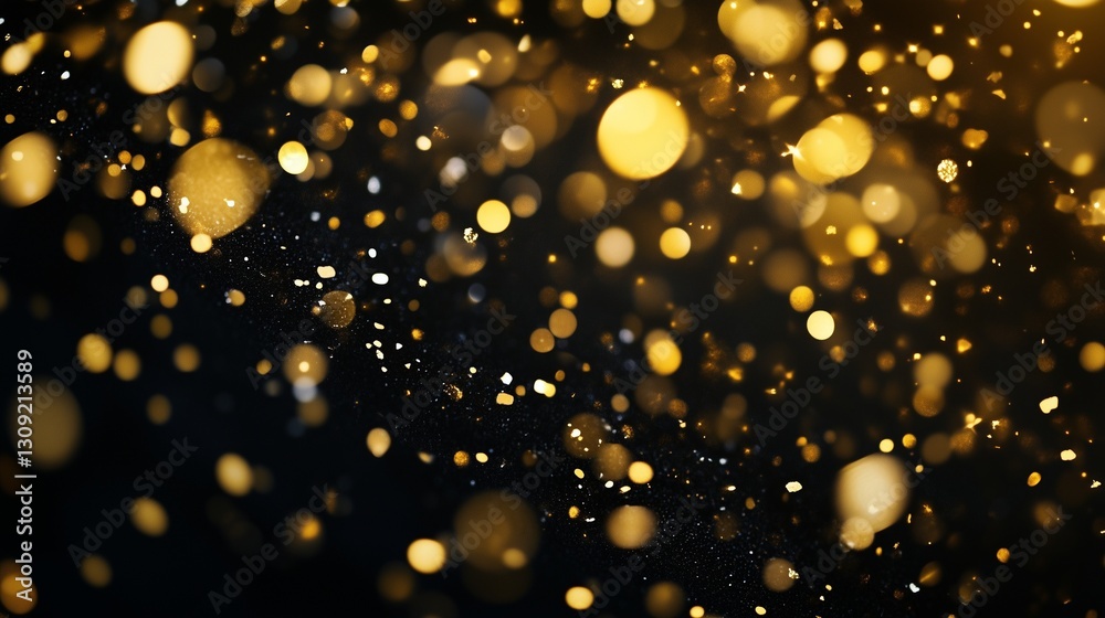 Golden background with bokeh. Confetti on a black background with gold ...