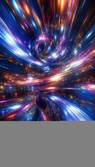 Poster - abstract vibrant tunnel, flowing lines of blue, purple, pink, and orange, creating forward motion