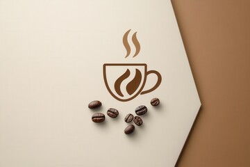 Aufkleber - Elegant minimalist coffee cup logo design featuring steam lines and coffee beans in warm brown and beige tones
