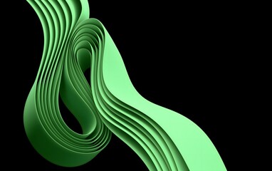 Poster - Abstract Green Curves on Black Background: Smooth 3D Render with Layered Flowing Lines