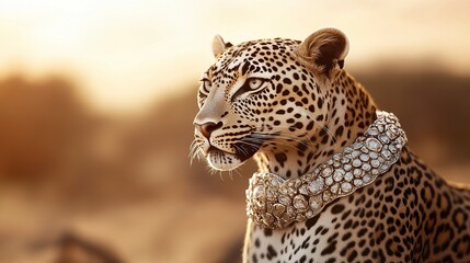 Wall Mural - a powerful leopard captured in stunning detail, golden light illuminating its muscular frame, soft-f