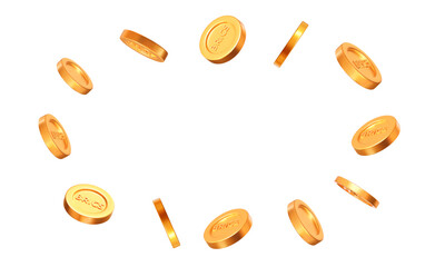 Wall Mural - 3d flying golden brics coins with different angles. stock vector illustration on isolated background