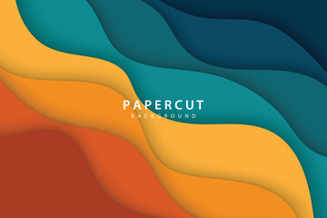 Wall Mural - vector design concept wave paper cut colorful realistic abstract background