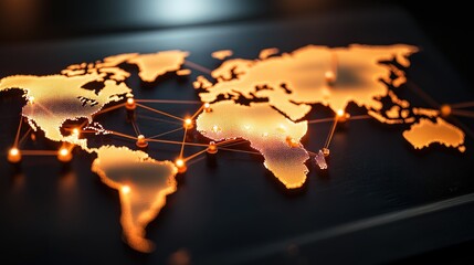 Global network connections, illuminated map