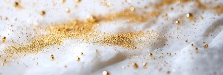 Aufkleber - Luxury golden accents create an elegant minimalistic aesthetic on white marble texture with subtle golden dust for sophisticated interiors