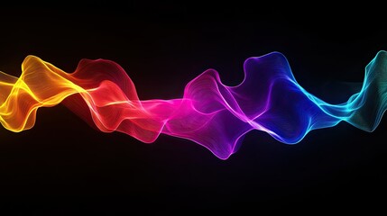 Poster - A colorful abstract 3D fluid motion effect with iridescent neon waves flowing dynamically against a dark backdrop.