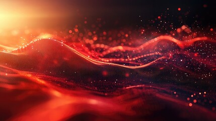 Poster - A cutting-edge red futuristic digital landscape with fluid motion and high-tech energy waves.