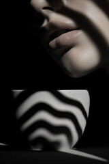 Poster - Exploring the Artistic Intersection of Silhouettes and Textures: A Captivating Portrait and Bowl Composition
