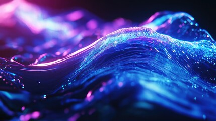 Poster - A dynamic 3D-rendered holographic wave in neon blues and purples, flowing against a dark futuristic background.