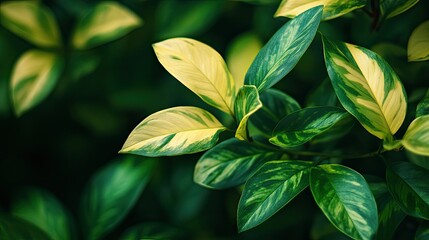 Aufkleber - A flourishing green plant with subtle yellow shading on its leaves, captured in soft natural light.