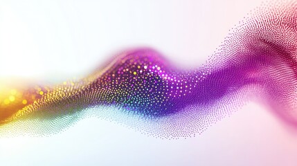 Poster - A fluid and abstract wave of glowing rainbow dots moving harmoniously against a pure white background.