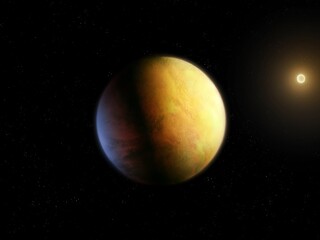 Wall Mural - rocky planet around another star. extrasolar world with a solid surface in space. distant exoplanet 