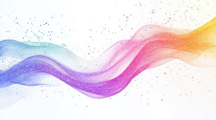 Poster - A futuristic abstract background with flowing rainbow digital particles and glowing dust trails on white.
