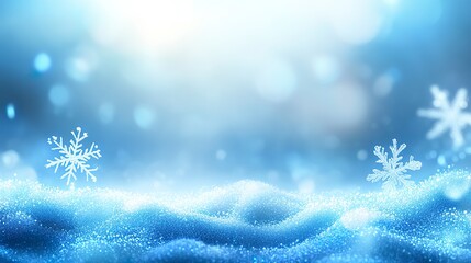 Poster - Icy blue holiday background with shimmering snowflakes floating, soft gradient glow and a dreamy winter ambiance, smooth depth of field