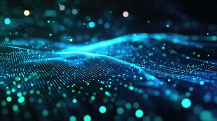 Poster - A mesmerizing cyber-inspired background featuring glowing blue and green light waves and data connections.