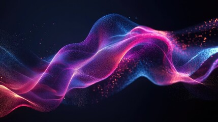 Poster - A mesmerizing fluid holographic shape in neon colors, forming a futuristic digital wave on a deep dark background.