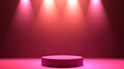 Poster - A minimalist pink studio with a glowing gradient backdrop, soft shadows, and a clean pedestal for product presentation.
