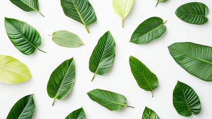 Aufkleber - A minimalist tropical background with isolated green palm fronds on a white backdrop, ideal for summer designs.