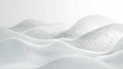 Poster - A modern white abstract background with a flowing wave of dots and lines, creating a clean and futuristic design.