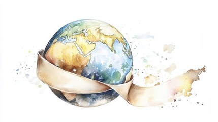 Aufkleber - Beautifully handcrafted watercolor artwork of a detailed global earth map showcasing the continents and oceans  The depicts the interconnected world highlighting the geographical diversity