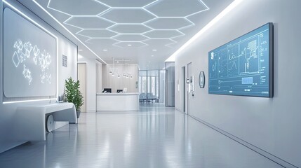 Poster - A sleek and modern healthcare technology design featuring hexagon patterns and digital wave connections.