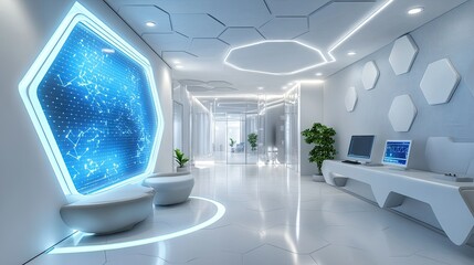 Poster - A sleek and modern healthcare technology design featuring hexagon patterns and digital wave connections.
