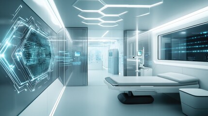 Poster - A sleek and modern healthcare technology design featuring hexagon patterns and digital wave connections.