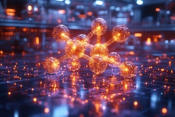 Poster - Holographic representation of a molecule showcasing atomic structure and energy flow